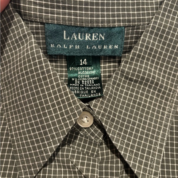 Lauren Ralph Lauren Long Sleeve Green & White Check Shirt Women’s Sz 14 - Picture 3 of 4